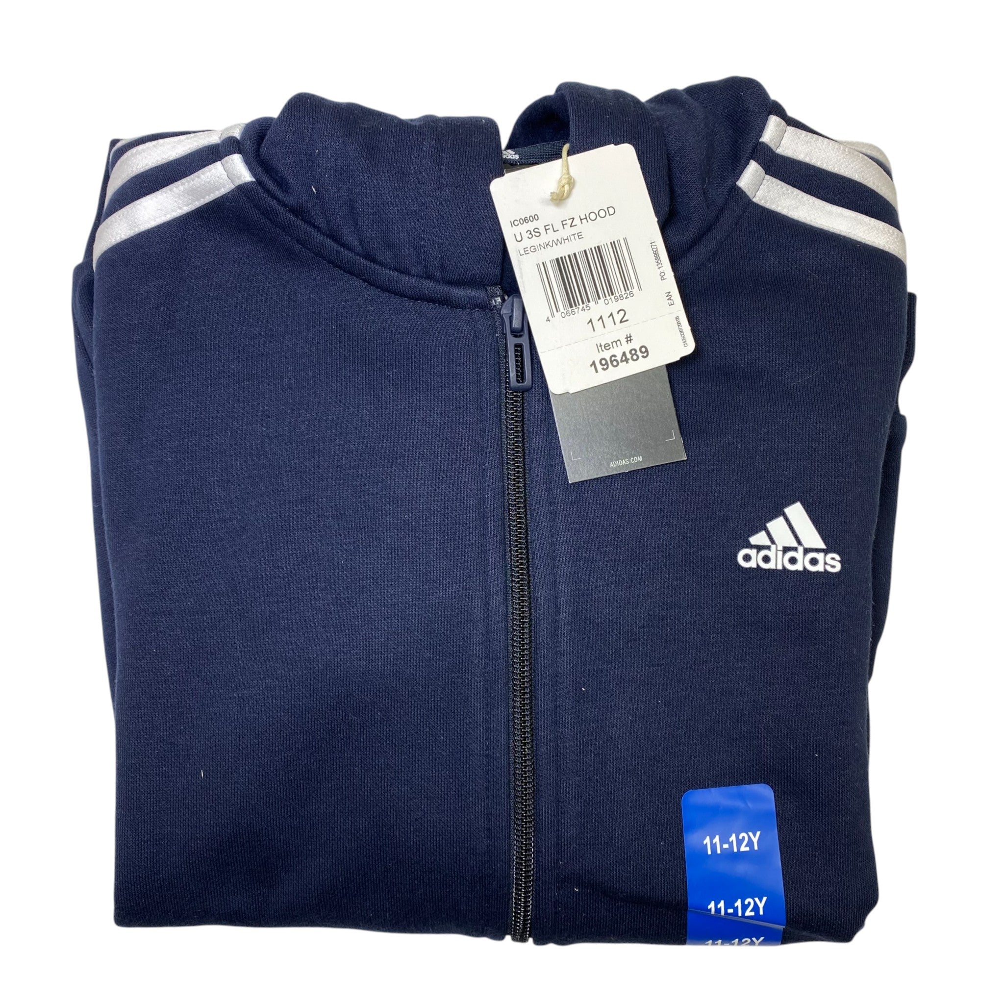 Adidas 3 Stripe Full Zip Hooded Top - 11-12Y SIZE - 12