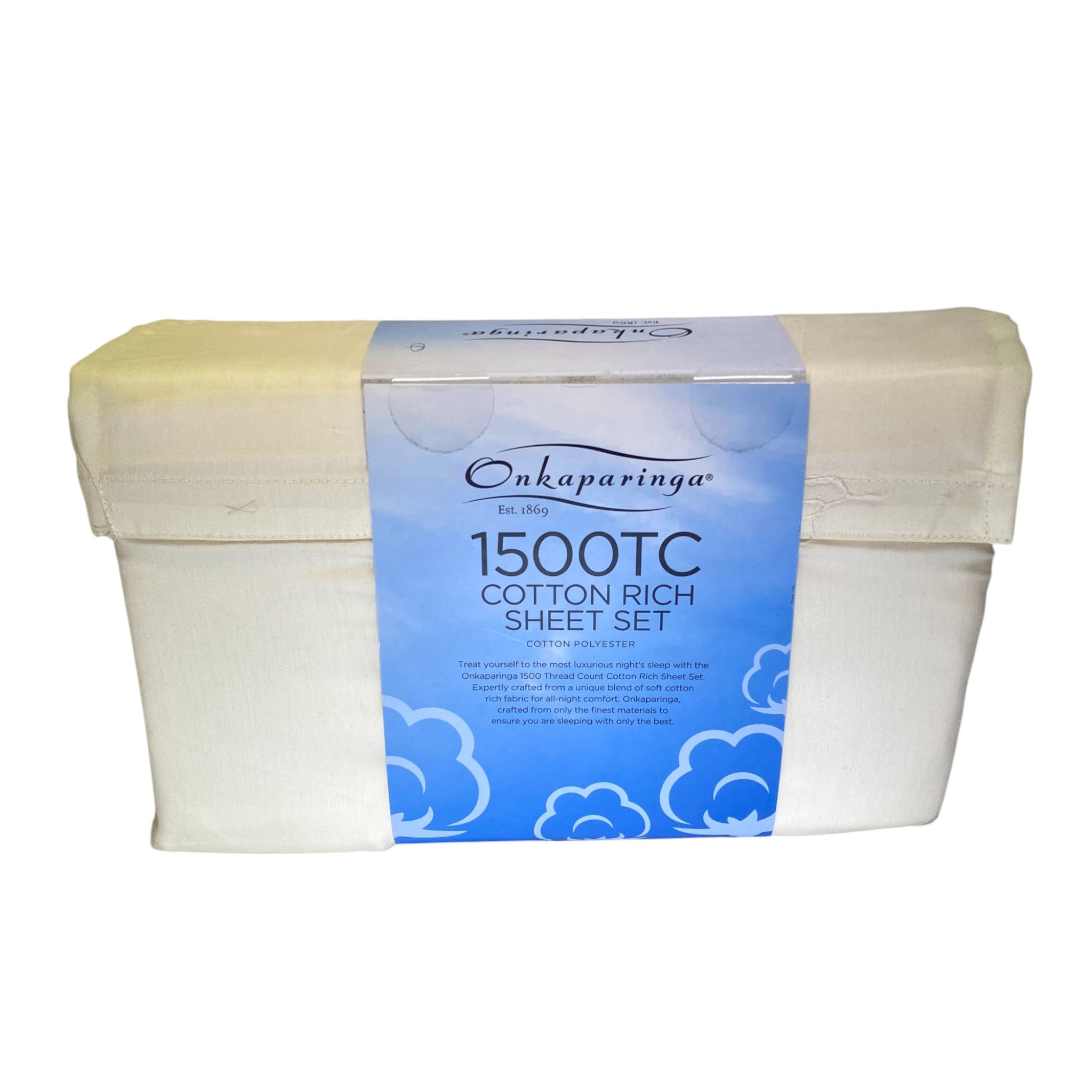 Onkaparinga Cotton Rich 1500 Thread Count Sheet Queen 4 Piece Set - Cream