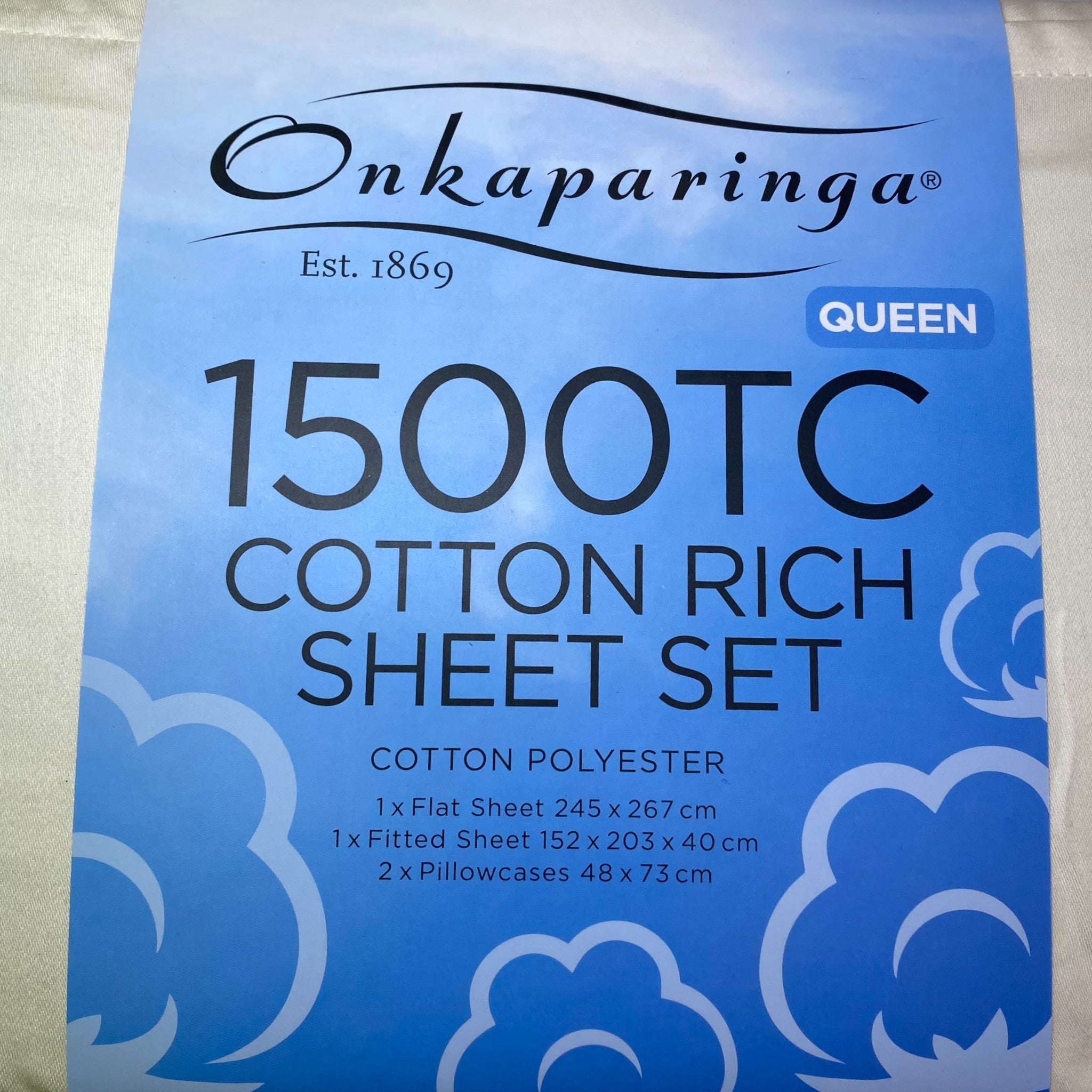 Onkaparinga Cotton Rich 1500 Thread Count Sheet Queen 4 Piece Set - Cream