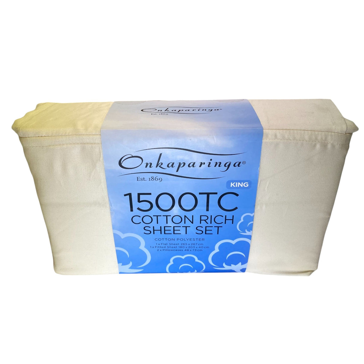 Onkaparinga Cotton Rich 1500 Thread Count Sheet King 4 Piece Set - Cream