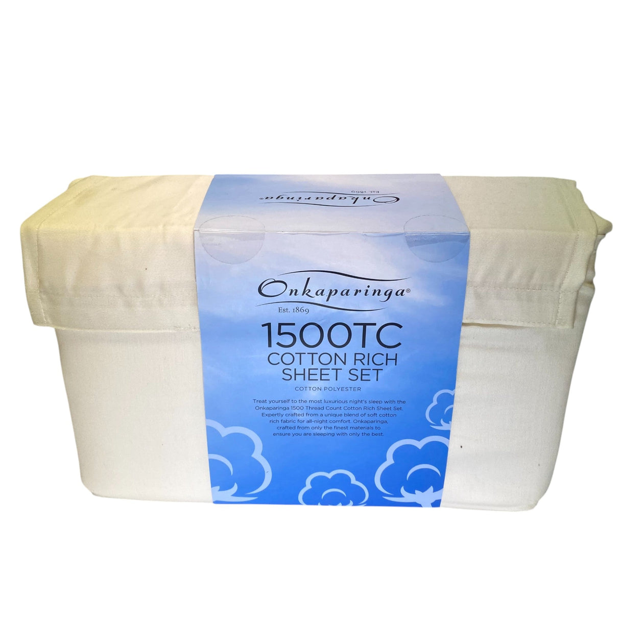 Onkaparinga Cotton Rich 1500 Thread Count Sheet King 4 Piece Set - Cream