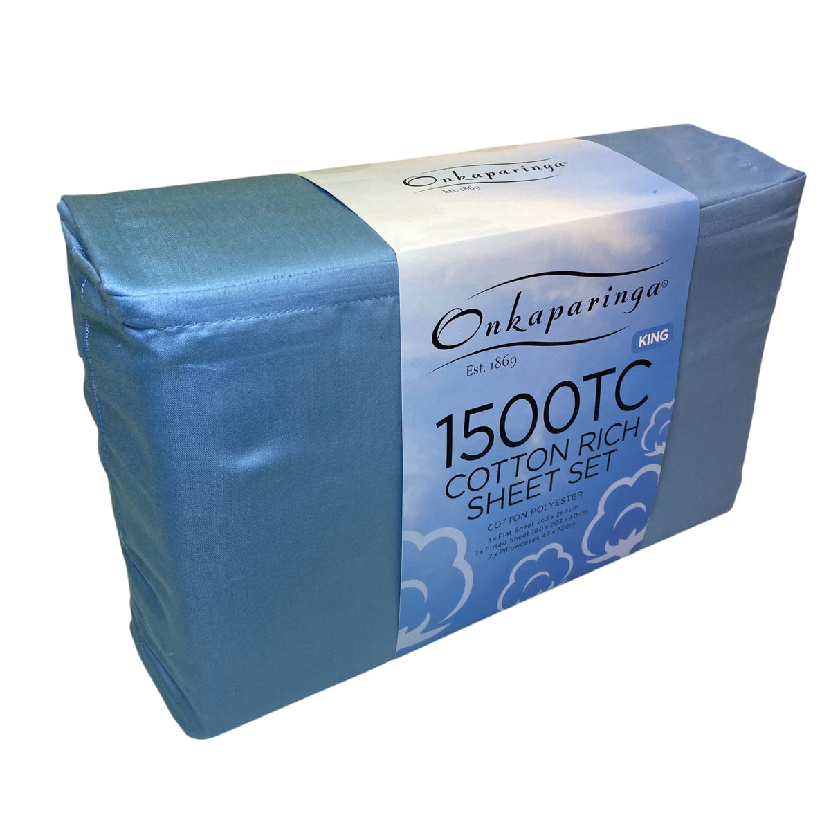 Onkaparinga Cotton Rich 1500 Thread Count Sheet King 4 Piece Set - Blue