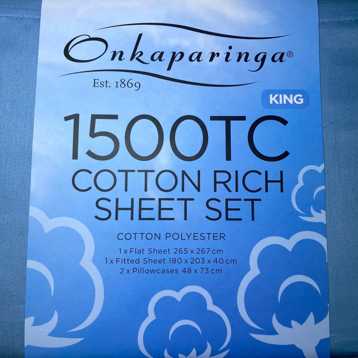 Onkaparinga Cotton Rich 1500 Thread Count Sheet King 4 Piece Set - Blue