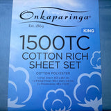 Onkaparinga Cotton Rich 1500 Thread Count Sheet King 4 Piece Set - Blue