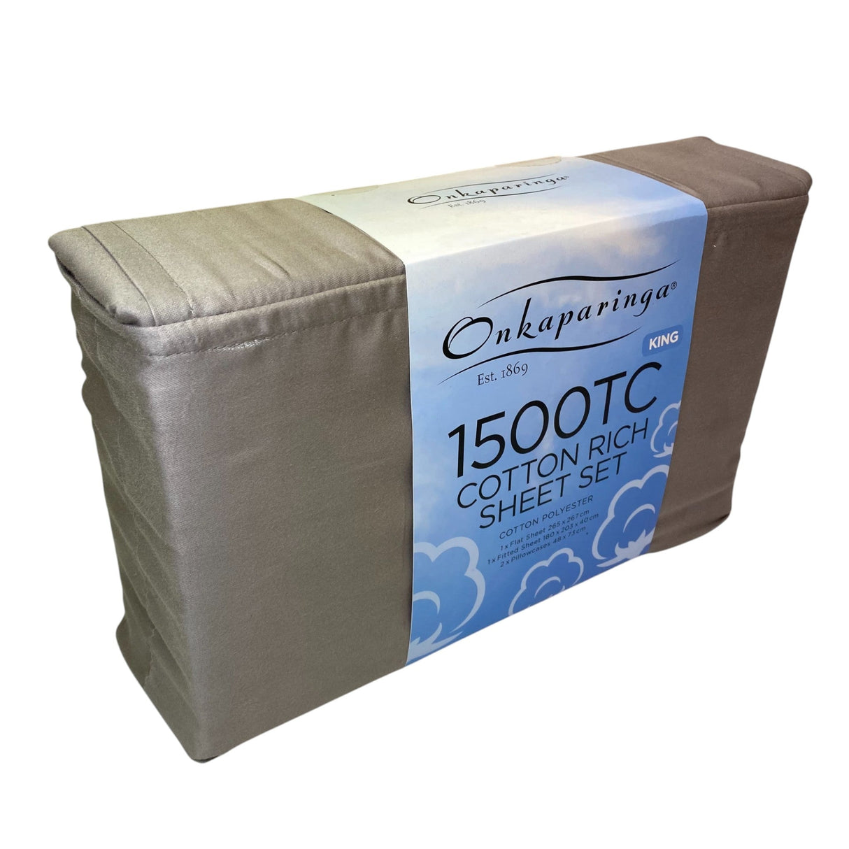 Onkaparinga Cotton Rich 1500 Thread Count Sheet King 4 Piece Set - Grey