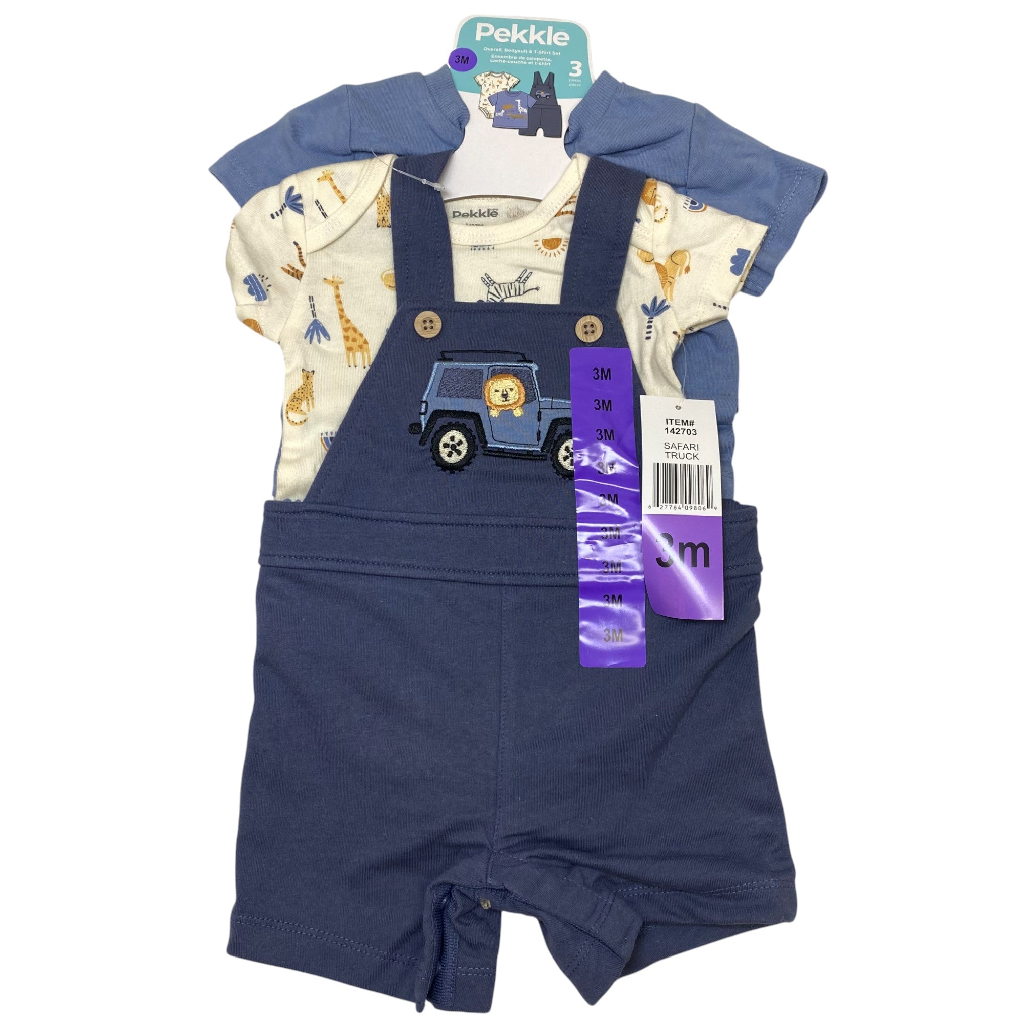 Pekkle Baby 3 Piece Clothing Set - Safari Truck 3M