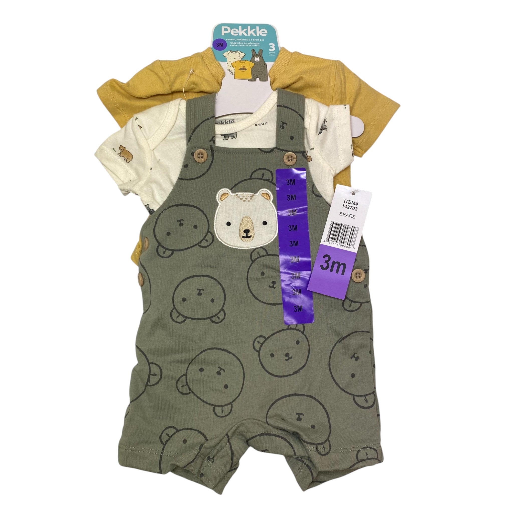 Pekkle Baby 3 Piece Clothing Set - Bears 3M