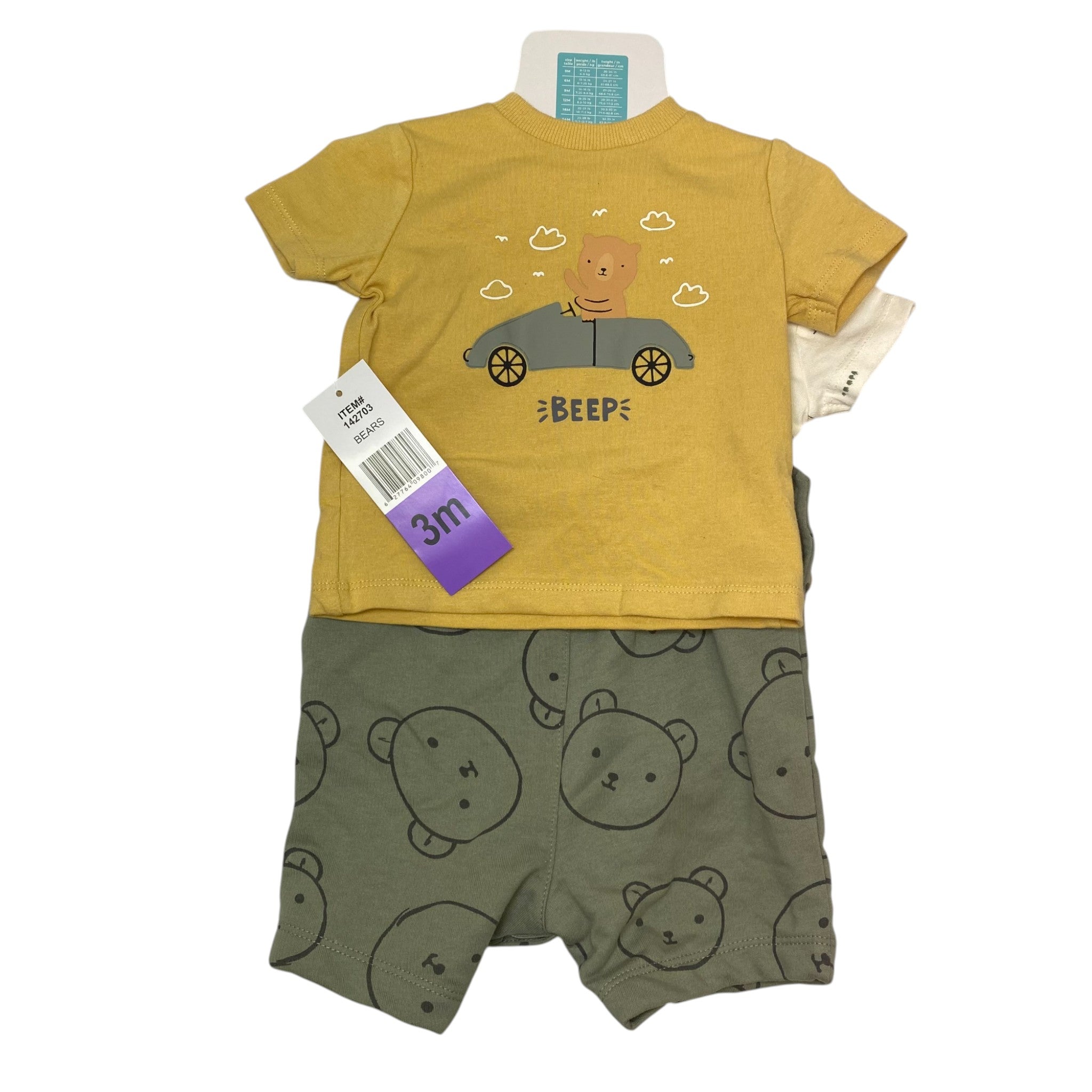 Pekkle Baby 3 Piece Clothing Set - Bears 3M