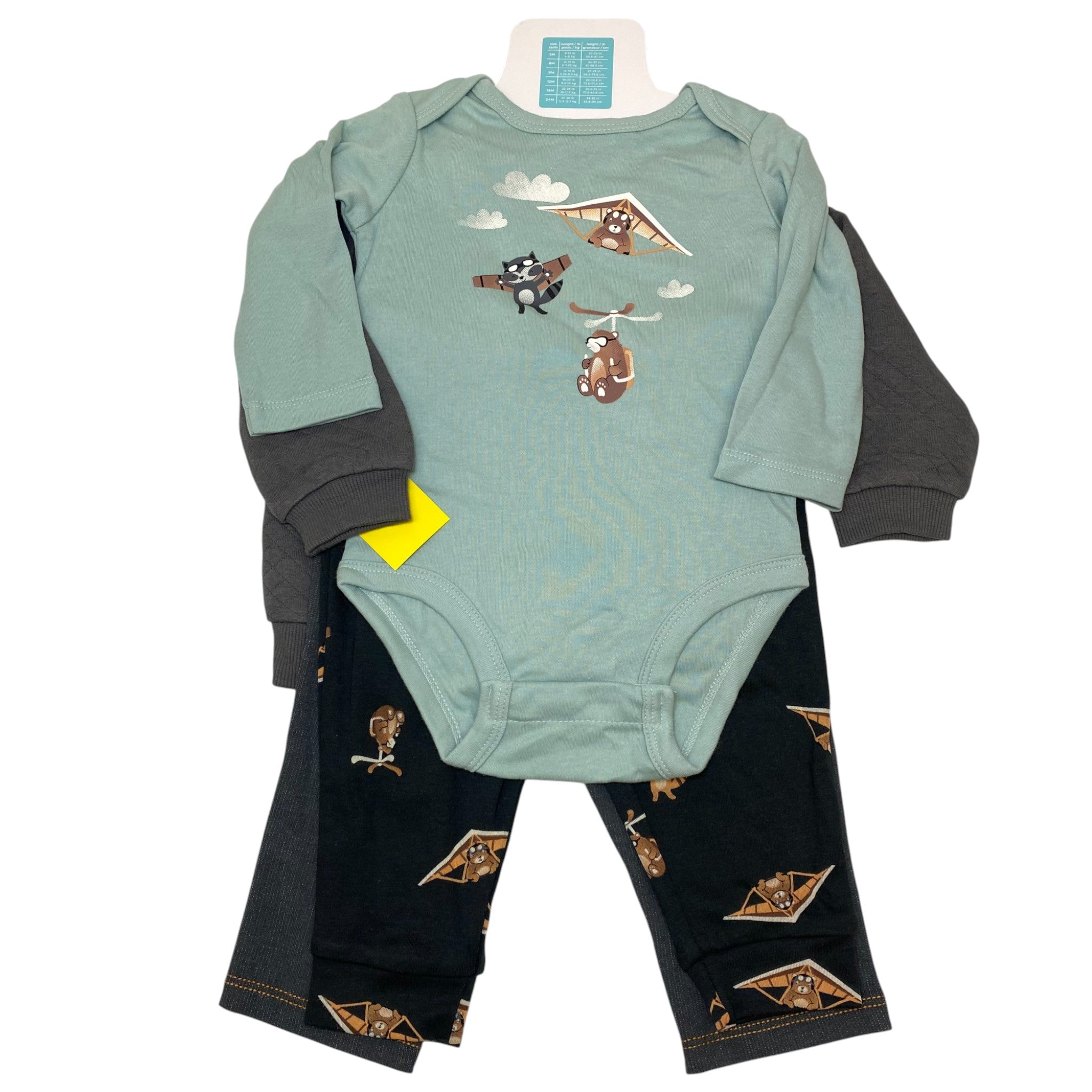 Pekkle Baby 4 Piece Clothing Set - Dark Grey Bear 6M