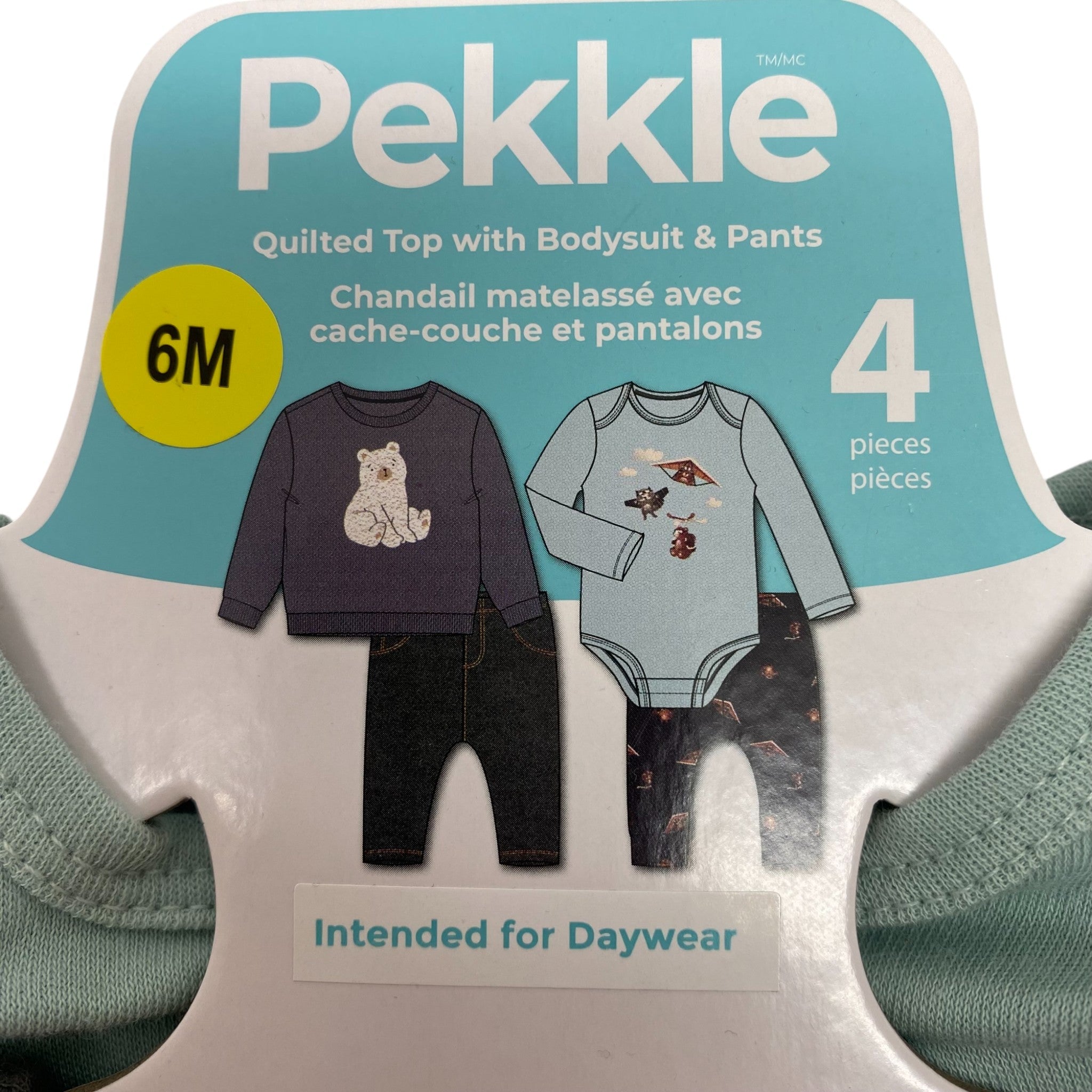 Pekkle Baby 4 Piece Clothing Set - Dark Grey Bear 6M