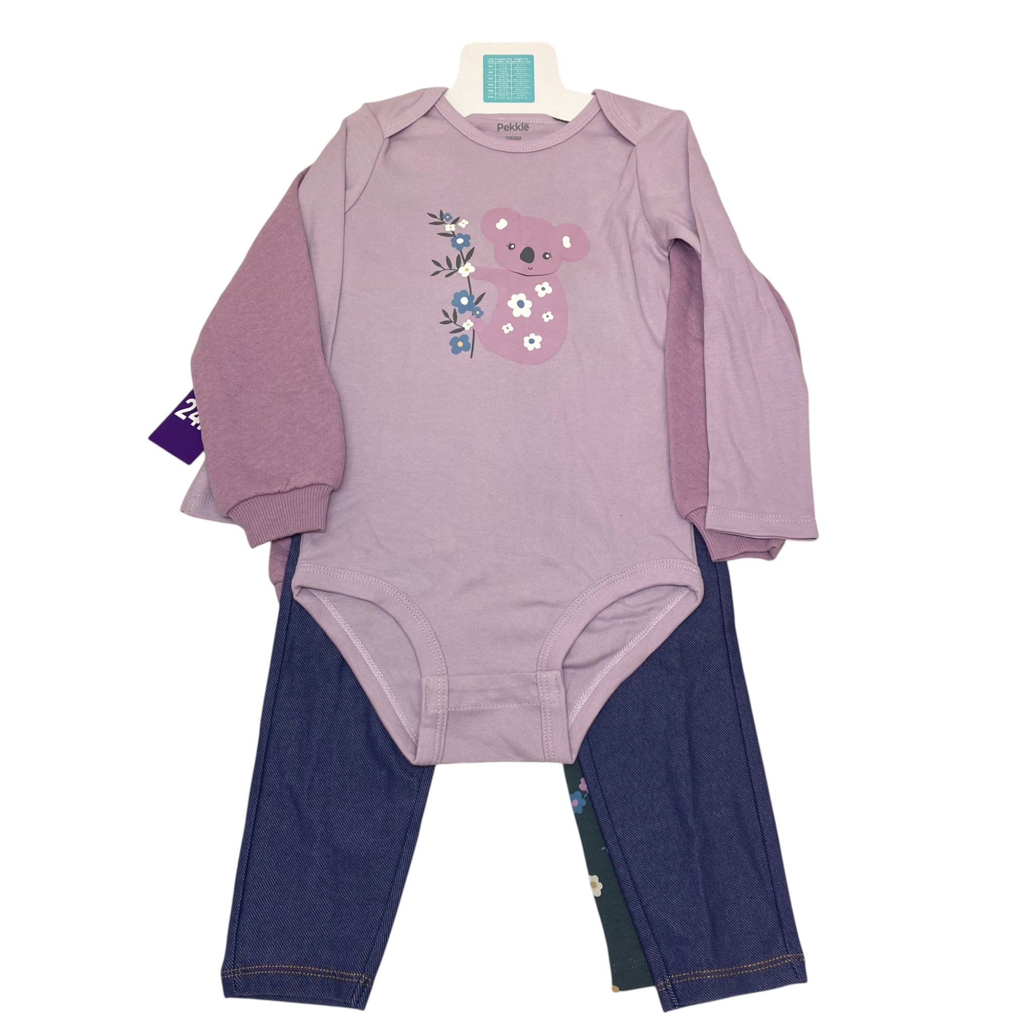 Pekkle Girls 4 Piece Clothing Set - Purple Koala 24M
