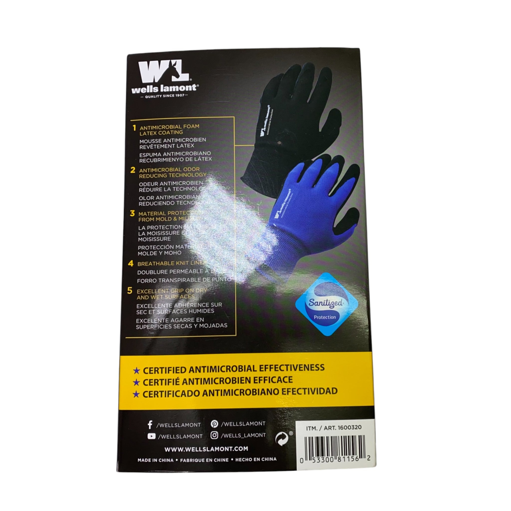 Wells Lamont 5x Antimicrobial Work Gloves SIZE - Large