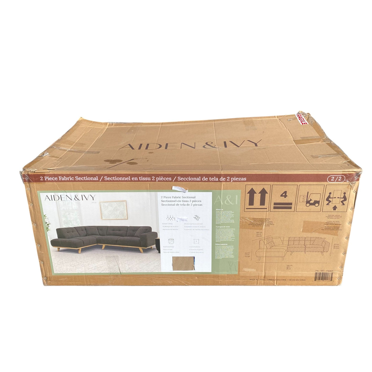 Aiden & Ivy 2 Piece L-Shaped Fabric Sectional Loungesuite