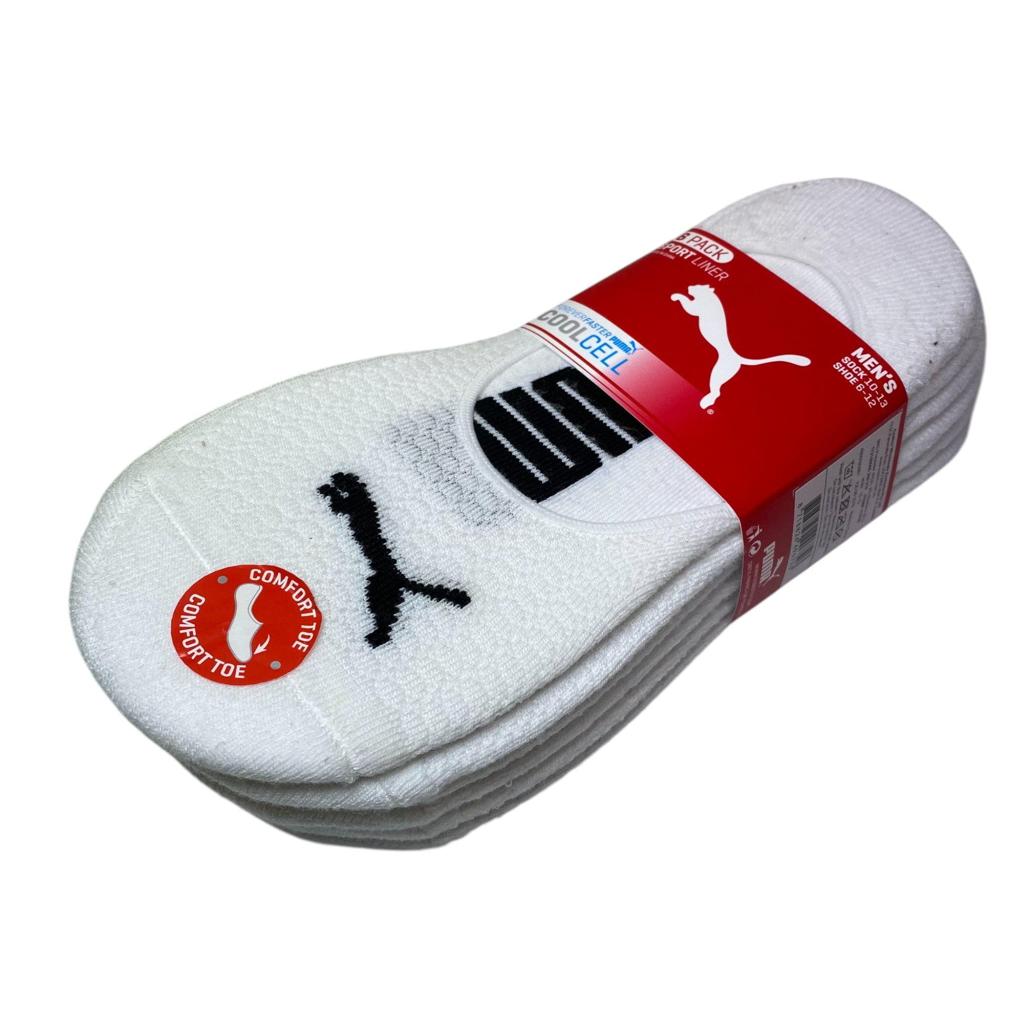 Puma 6x Men's Sport Liner Socks - Size 10-13 - Slightly Marked
