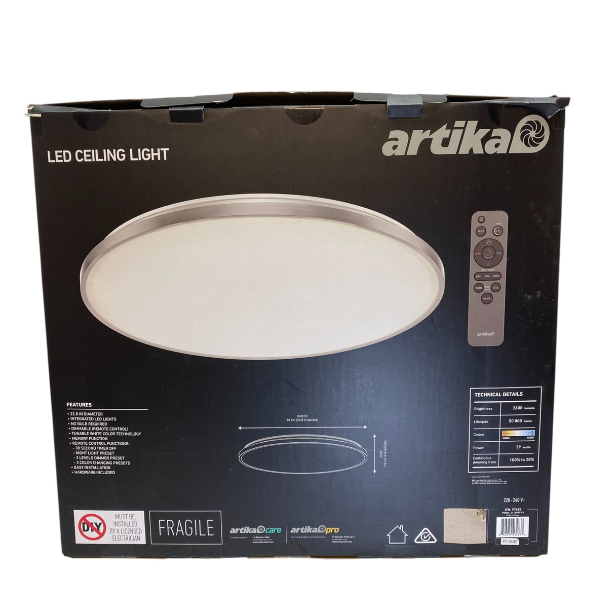 Artika Jupiter LED Ceiling Light with Remote Control 58cm