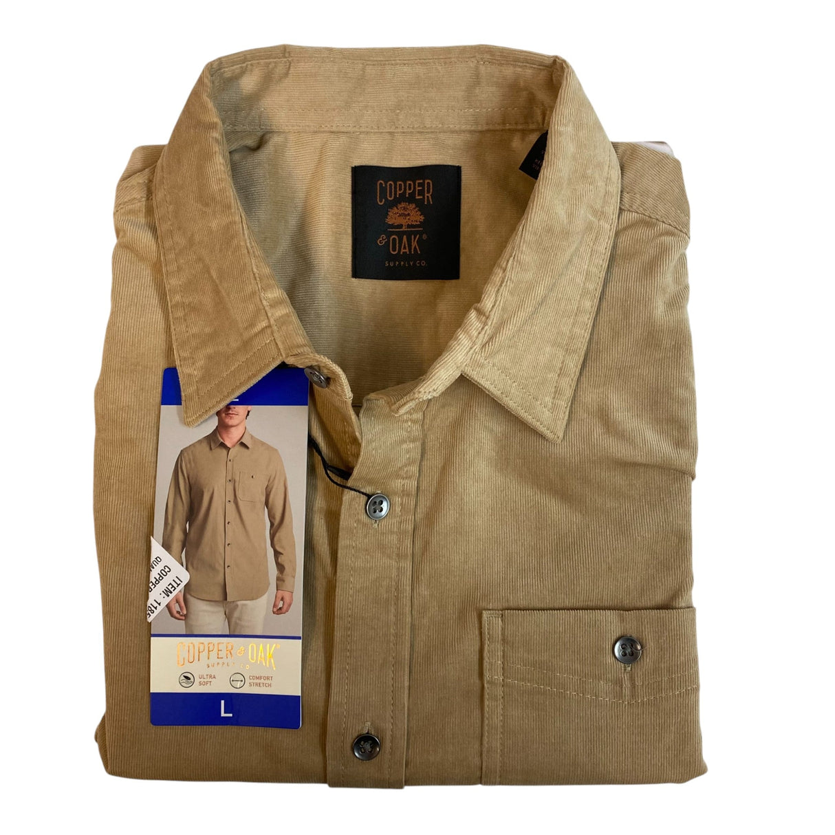 Copper & Oak Men's Lightweight Corduroy Button Up Shirt SIZE - Large