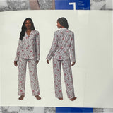 DKNY Women's 2 Piece Notched Collar Pyjama Set - Light Grey SIZE - Large