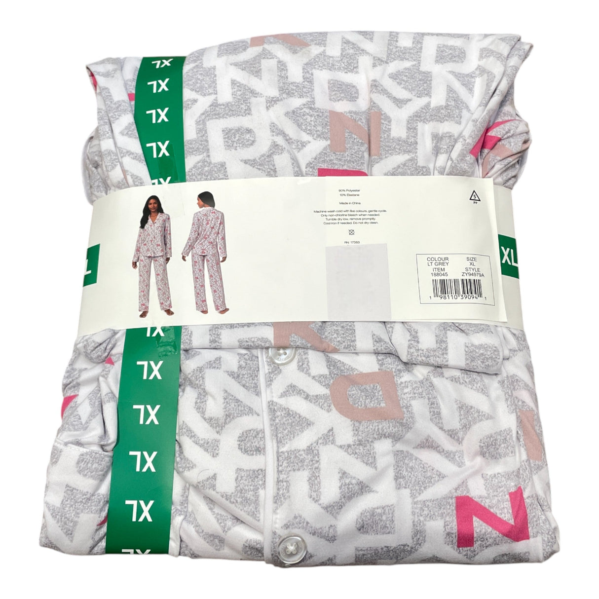 DKNY Women's 2 Piece Notched Collar Pyjama Set - Light Grey SIZE - Extra Large