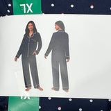 DKNY Women's 2 Piece Notched Collar Pyjama Set - Navy Polka Dots SIZE - Extra Large