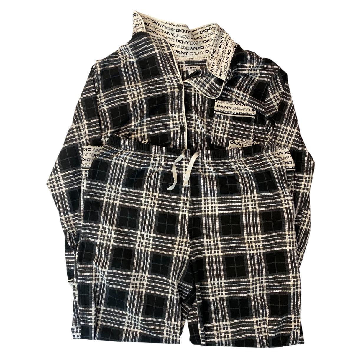 DKNY Women's Notched Collar Pyjama Set - Black Plaid SIZE - Large