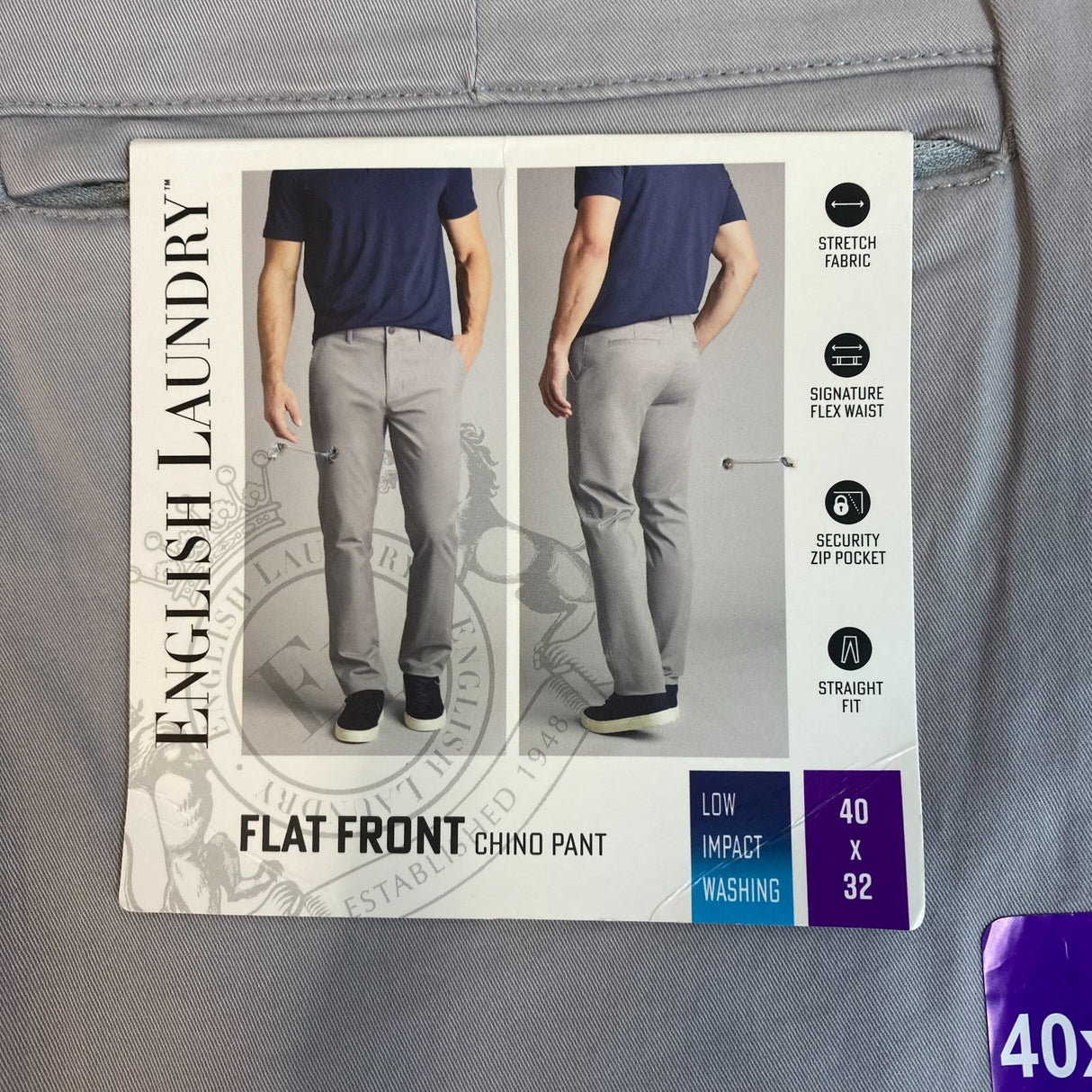 English Laundry Men's Straight Fit Flat Front Chino Pants SIZE - 40