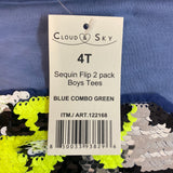 Cloud & Sky 2x Boys Sequin Flip Tees - Blue Combo Green SIZE - 4