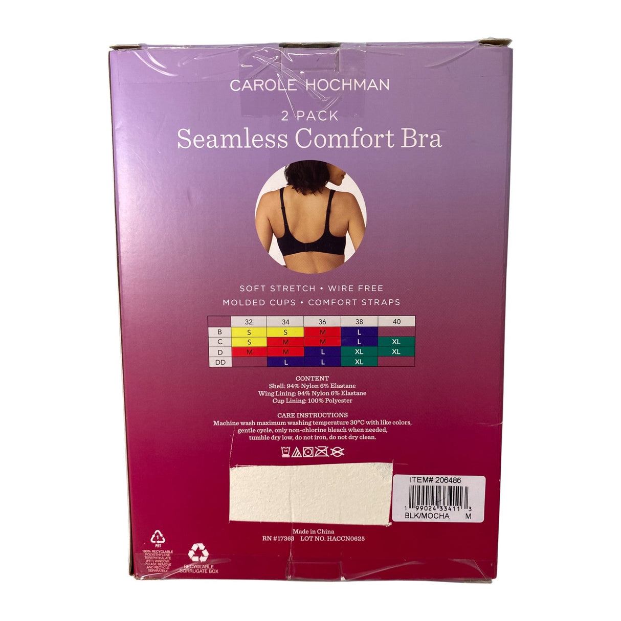 Carole Hochman 2 Pack Seamless Comfort Bra Black/Mocha SIZE - Medium