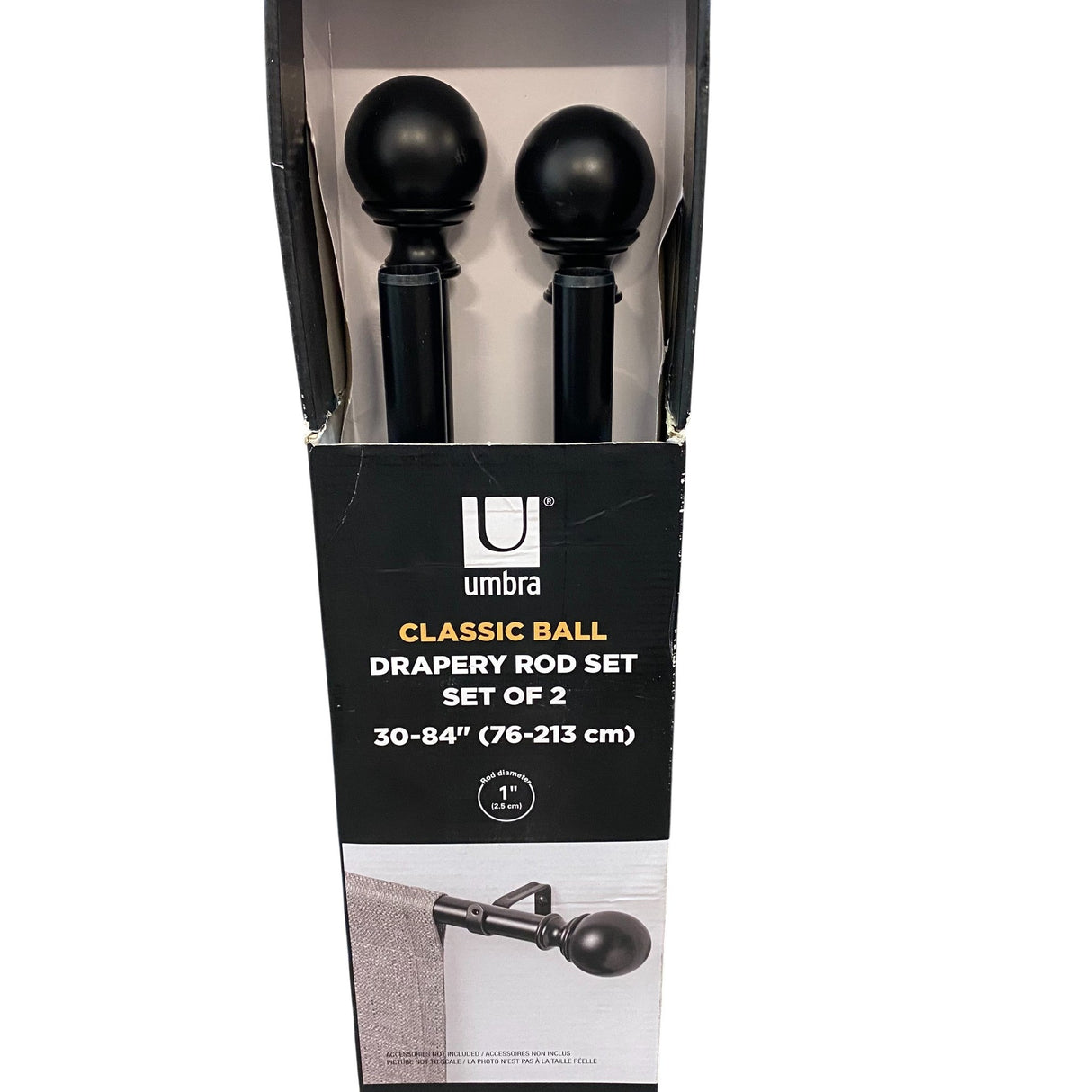 Umbra Ball End Curtain Rod 2 Pack - Black - 76 - 213 cm