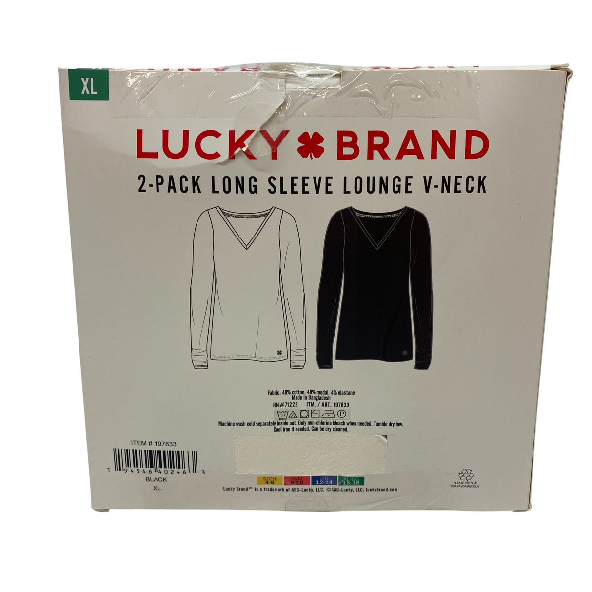 Lucky Brand 2 Pack Long Sleeve Lounge V-Neck Black/Cream SIZE - Extra Large