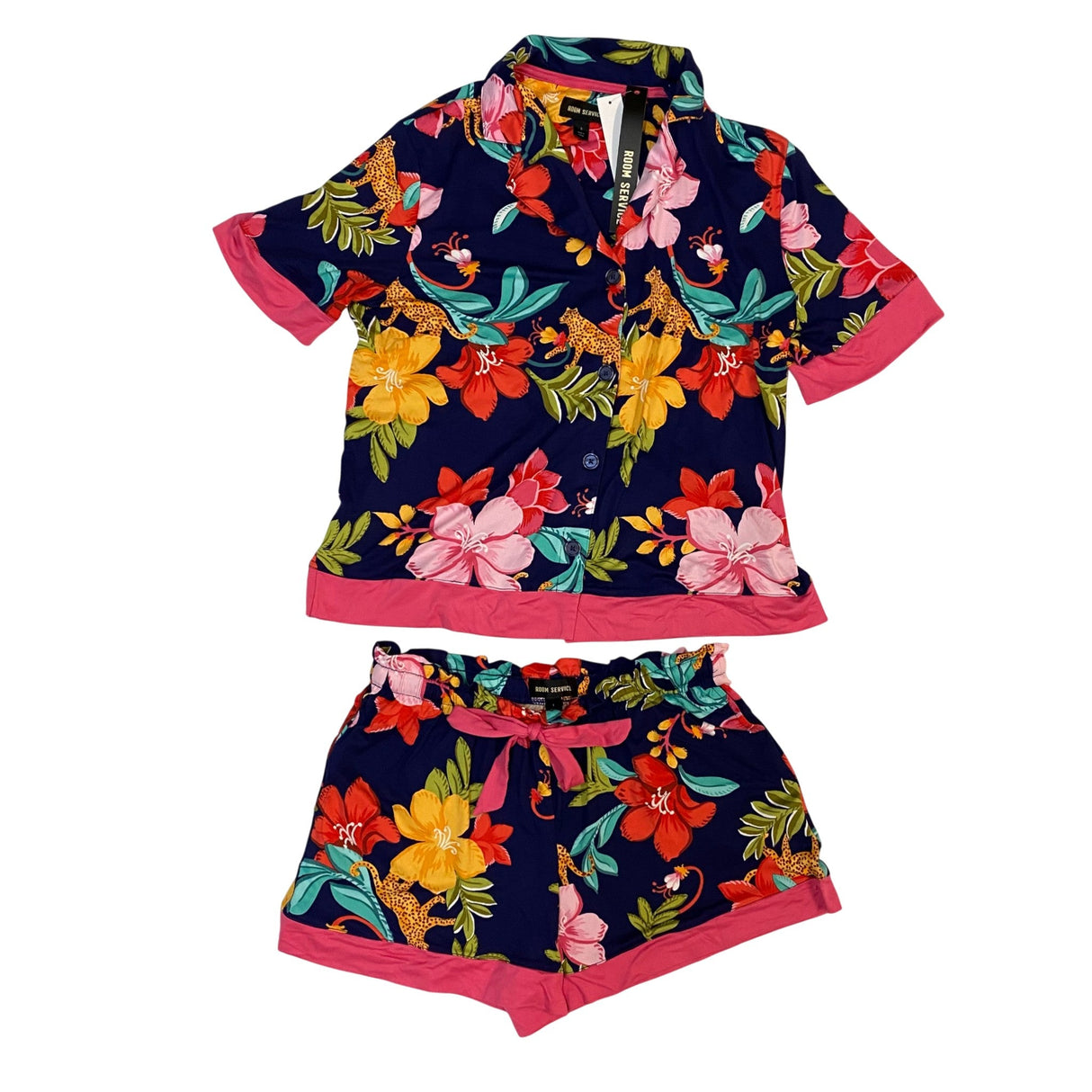 Room Service Women's 2 Piece Summer Pyjama Set - Blue Floral SIZE - Small