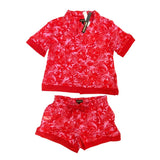 Room Service Women's 2 Piece Summer Pyjama Set - Red Floral SIZE - Extra Large