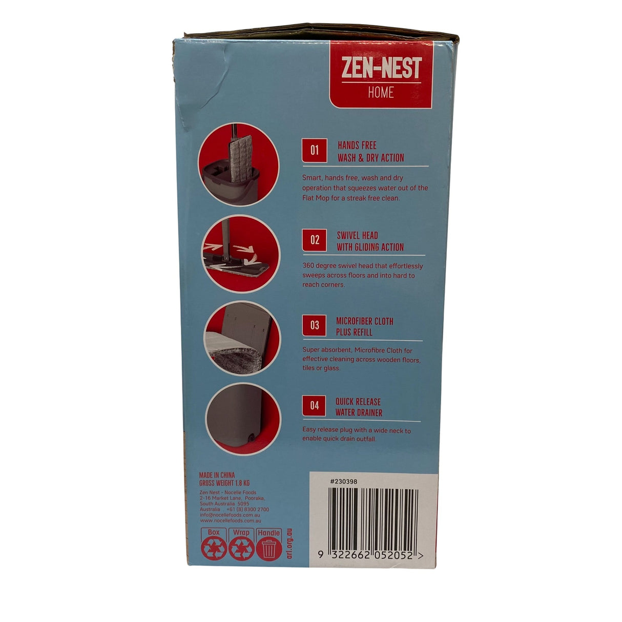 Zen Nest Flat Mop & Bucket Set with 1x Microfibre Mop Head