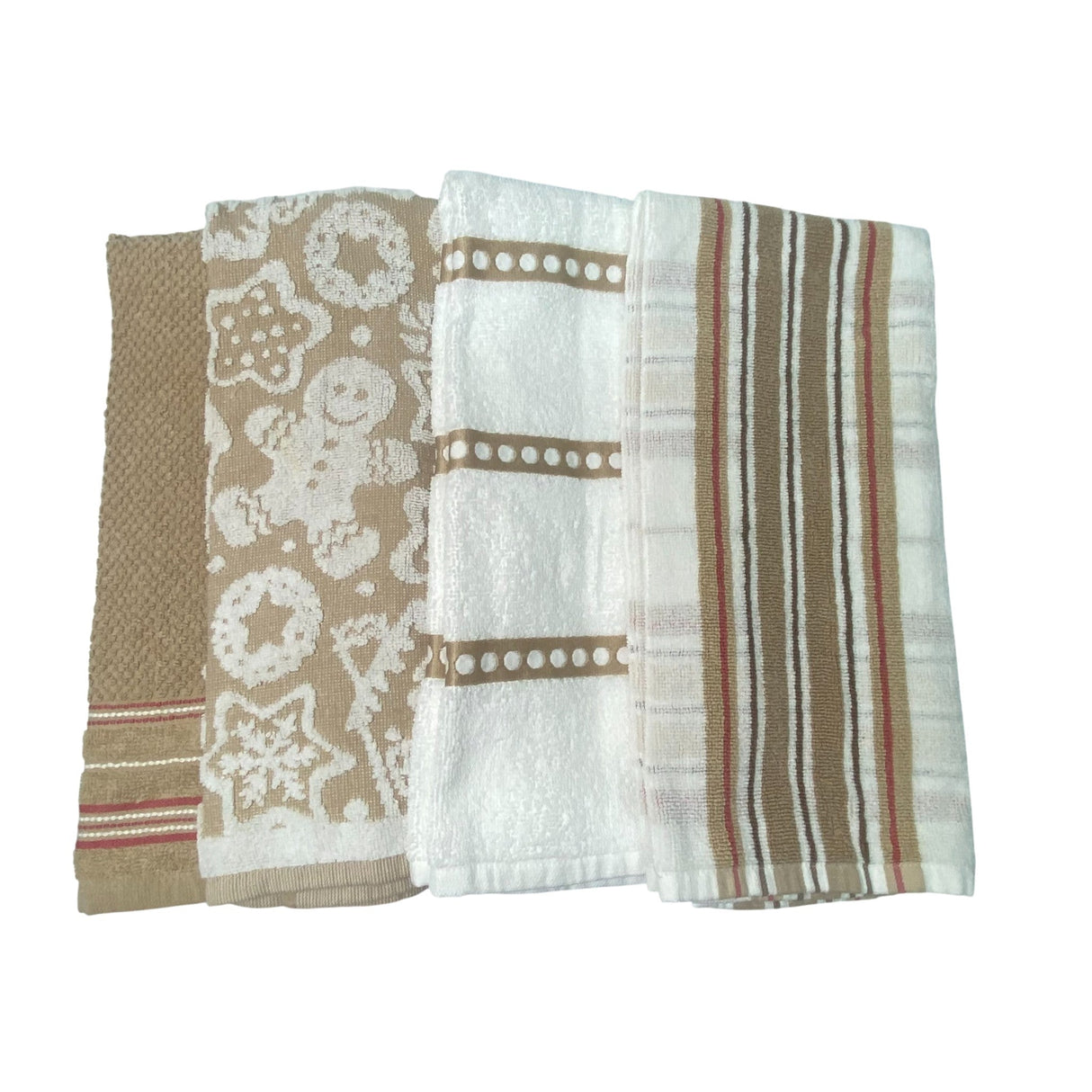 Town & Country 4x Christmas Kitchen Towels - Tan Stripe