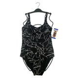 DKNY Women's One Piece Swimsuit - Black Outline SIZE - Large