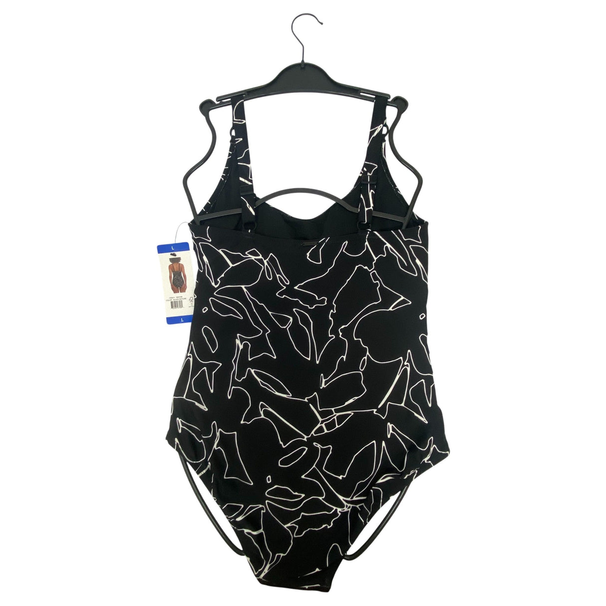 DKNY Women's One Piece Swimsuit - Black Outline SIZE - Large