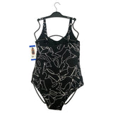 DKNY Women's One Piece Swimsuit - Black Outline SIZE - Large