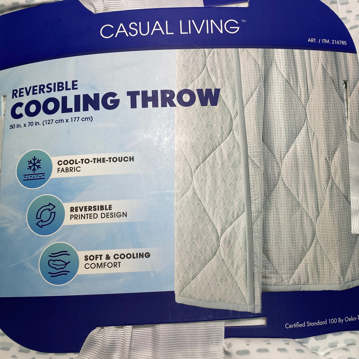 Casual Living Reversible Cooling Throw - 127cm x 177cm - Dotted Stripe Mist