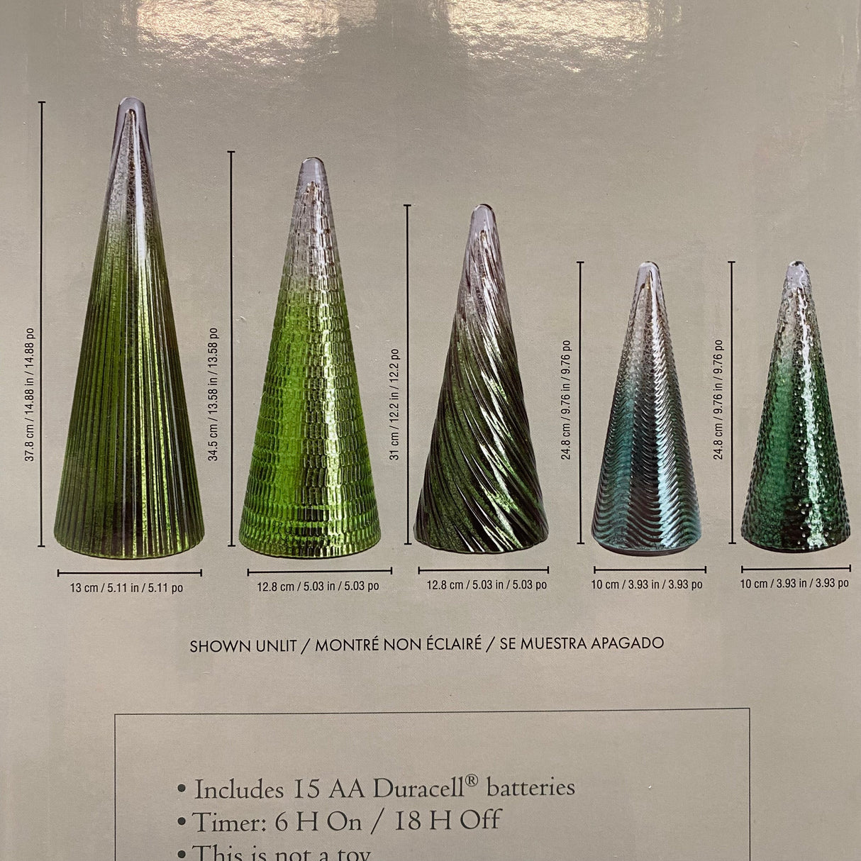 Holiday 5x LED Glass Holiday Trees - Green