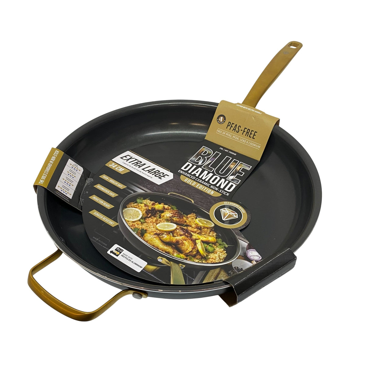 Blue Diamond Extra Large 34cm Frypan with Handle - Gold Edition