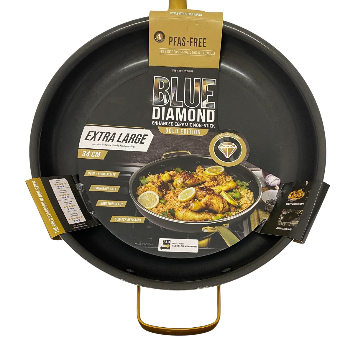 Blue Diamond Extra Large 34cm Frypan with Handle - Gold Edition