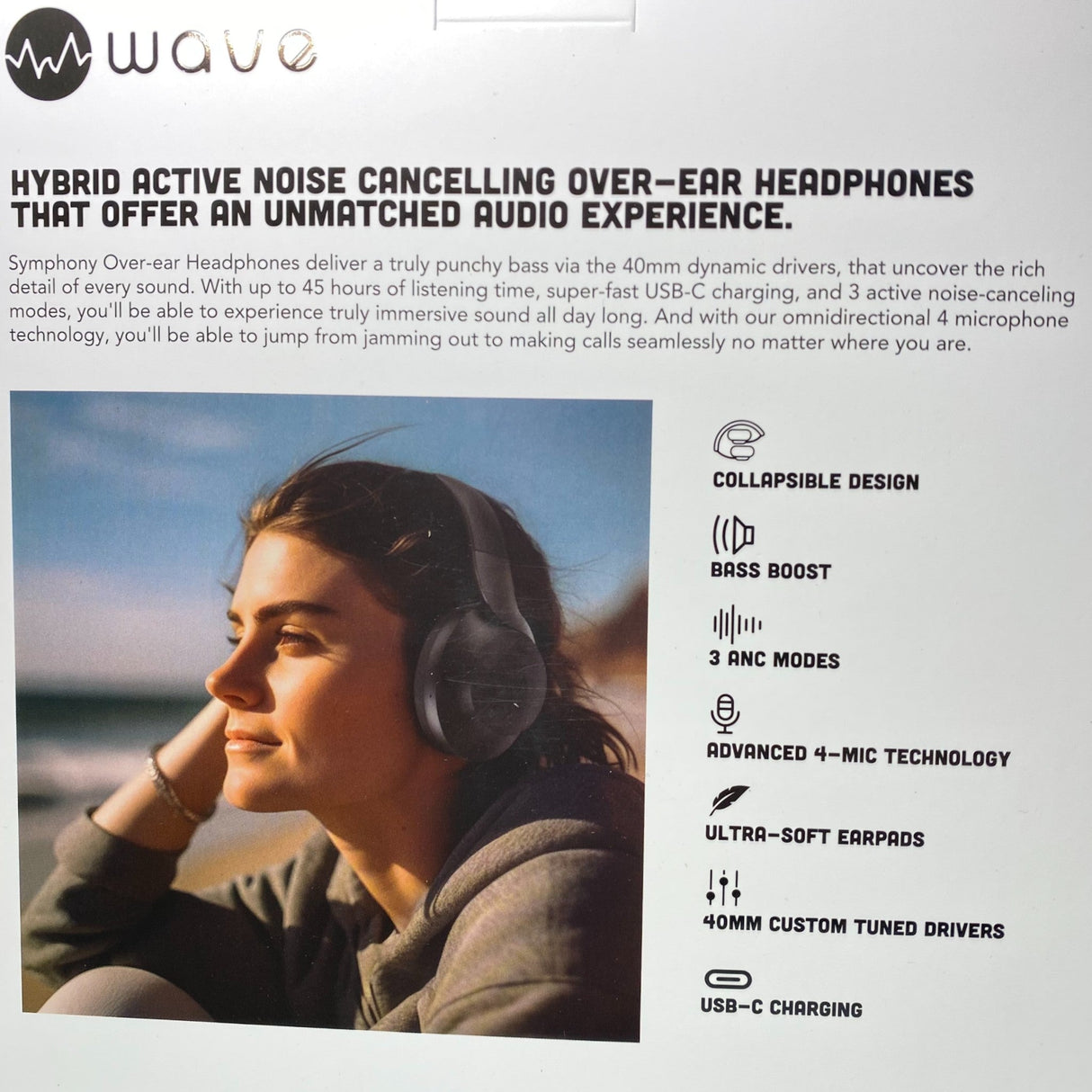 wave Symphony Hybrid Active Noise Cancelling Over-Ear Headphones