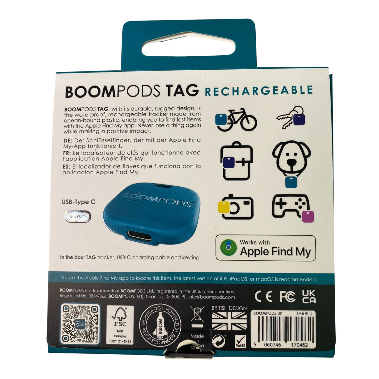 BoomPods Rechargeable Tag - Blue
