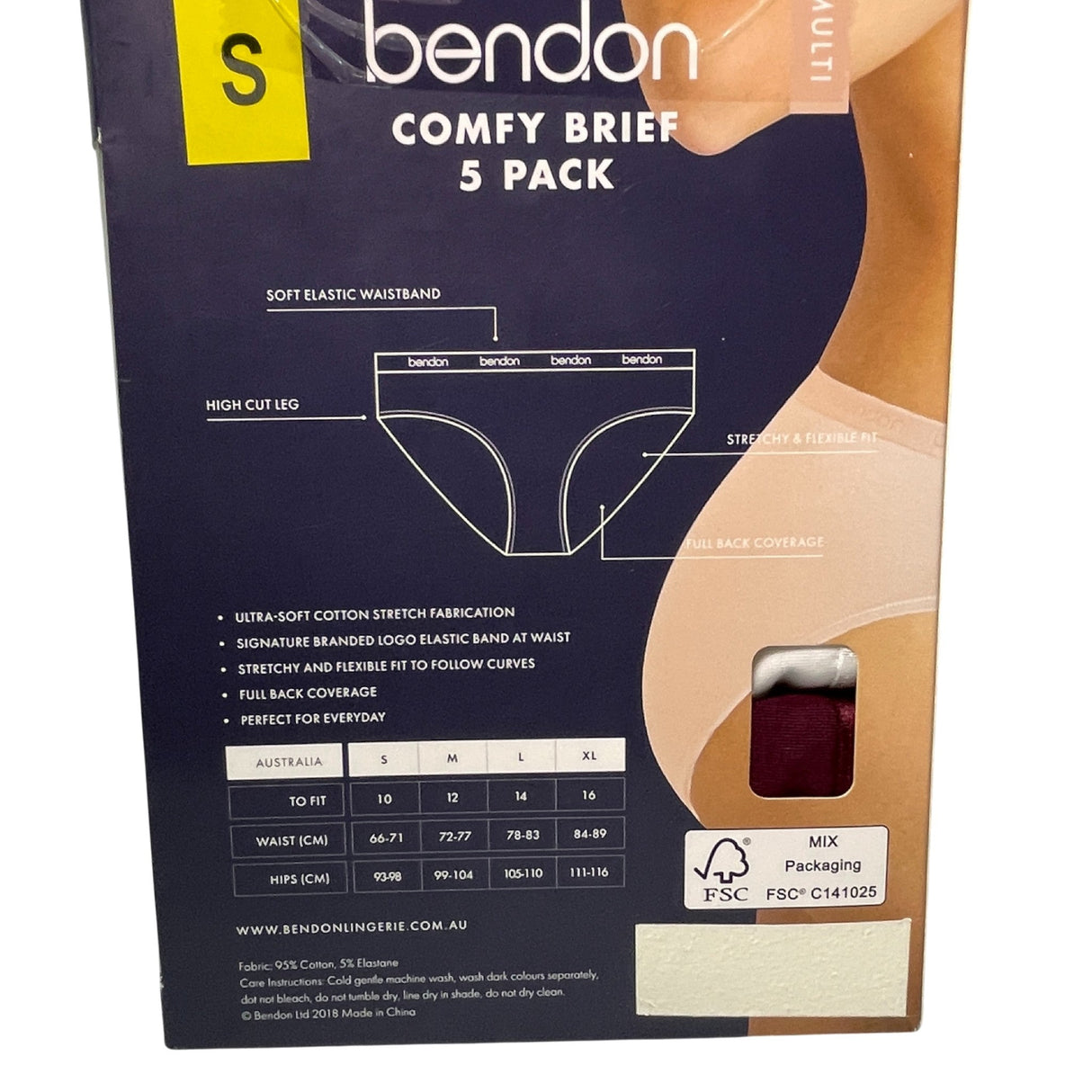 Bendon Women's 5 Pack Comfy Brief - Multicolour SIZE - Small