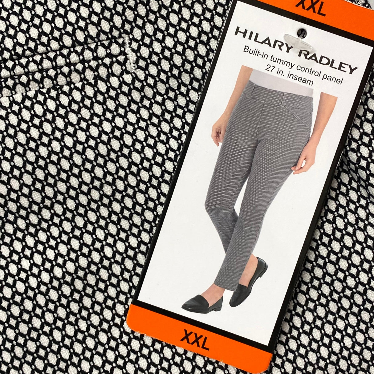 Hilary Radley Women's Mid Rise Comfort Waist Pants - Black/White Print SIZE - XXL