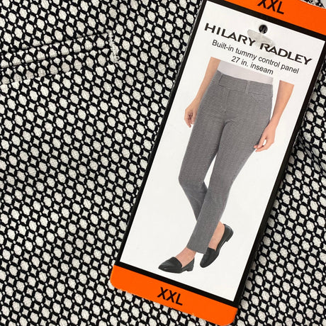 Hilary Radley Women's Mid Rise Comfort Waist Pants - Black/White Print SIZE - XXL