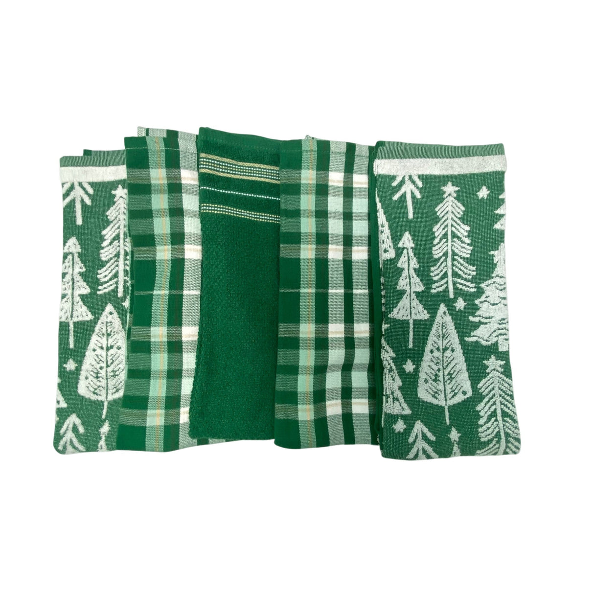 Town & Country 5x Christmas Themed Kitchen Towels - Green