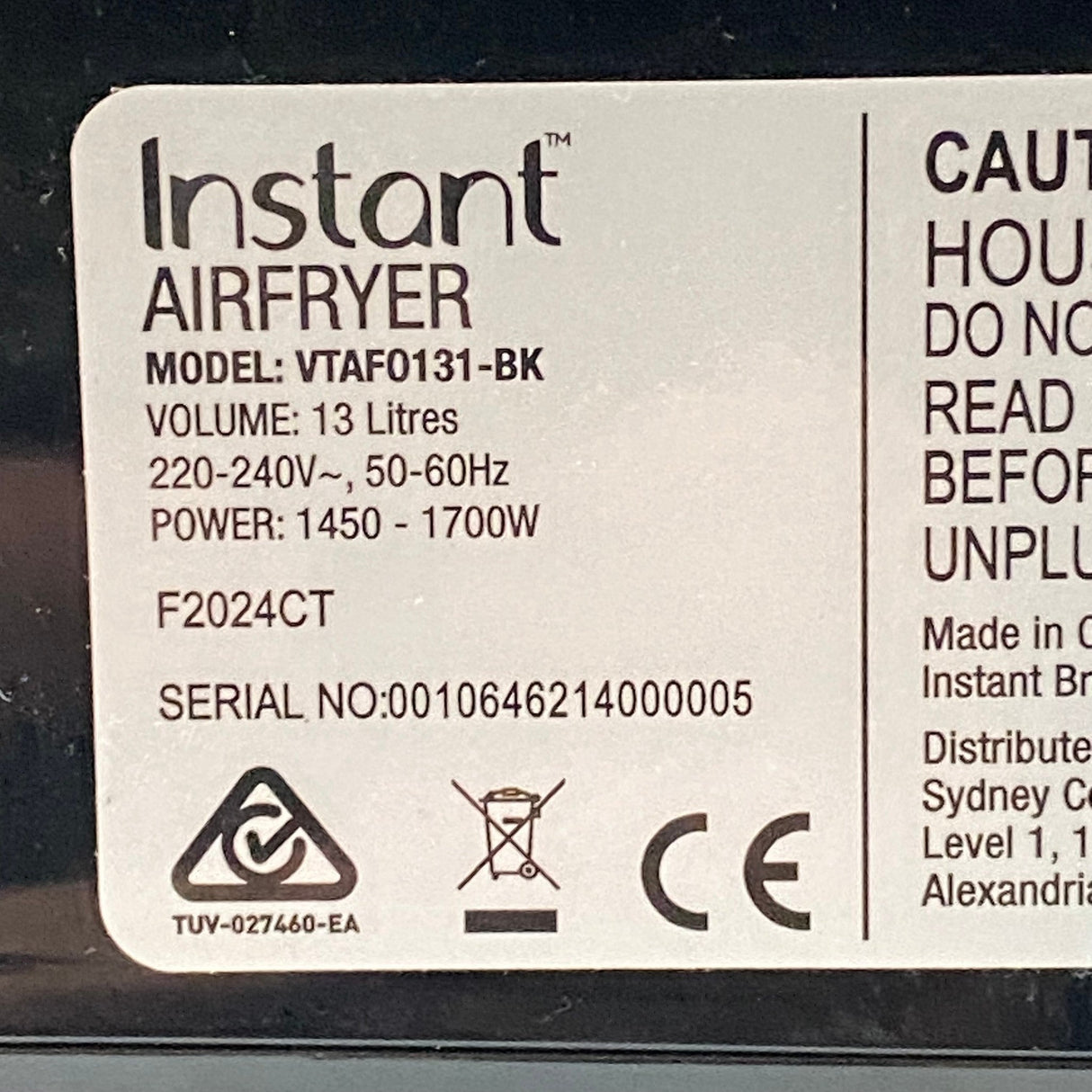 Instant Pot Vortex Plus Air Fryer Oven Black