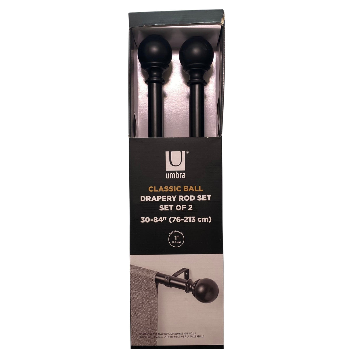 Umbra Ball End Curtain Rod 2 Pack - Black - 76 - 213 cm