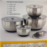Miu 11 Piece Stainless Steel Mixing Bowl Set with Lids and Grater Attachments