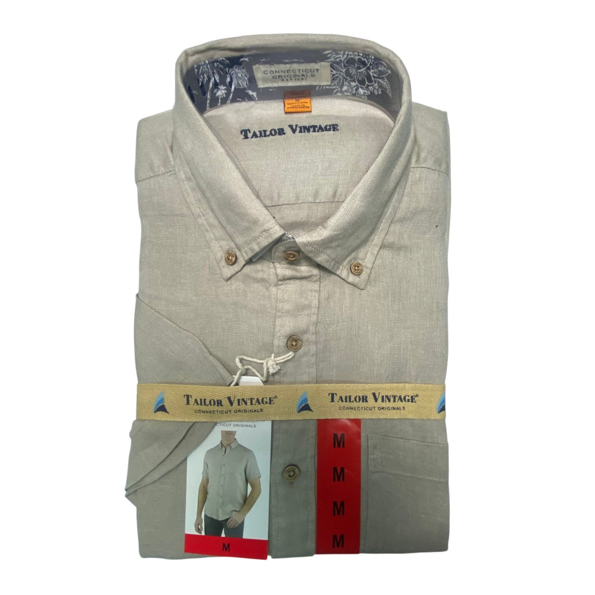 Tailor Vintage Men's Short Sleeve Linen Button-Up Shirt SIZE - Medium